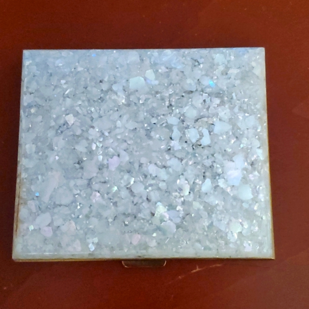 Vintage White Confetti Lucite Compact Case